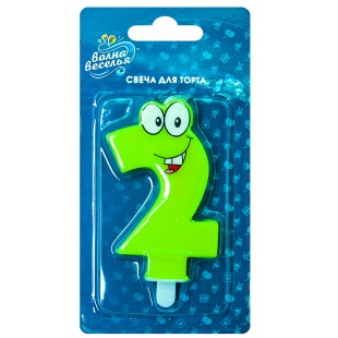 Свеча Цифра, 2 Глазки, Салатовый, 7,5 см, 1 шт. с держат.