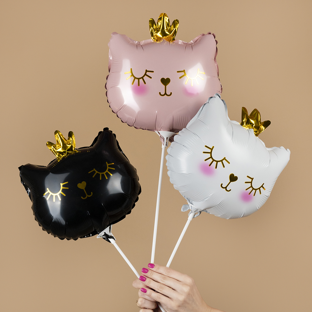 Шар с клапаном (11''/28 см) Мини-фигура, Котенок Принцесса, Черный, 1 шт.