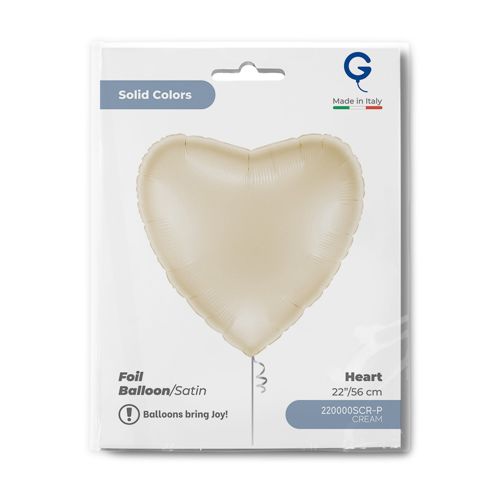 Шар (22''/56 см) Сердце, Кремовый, Сатин, 1 шт. в уп.
