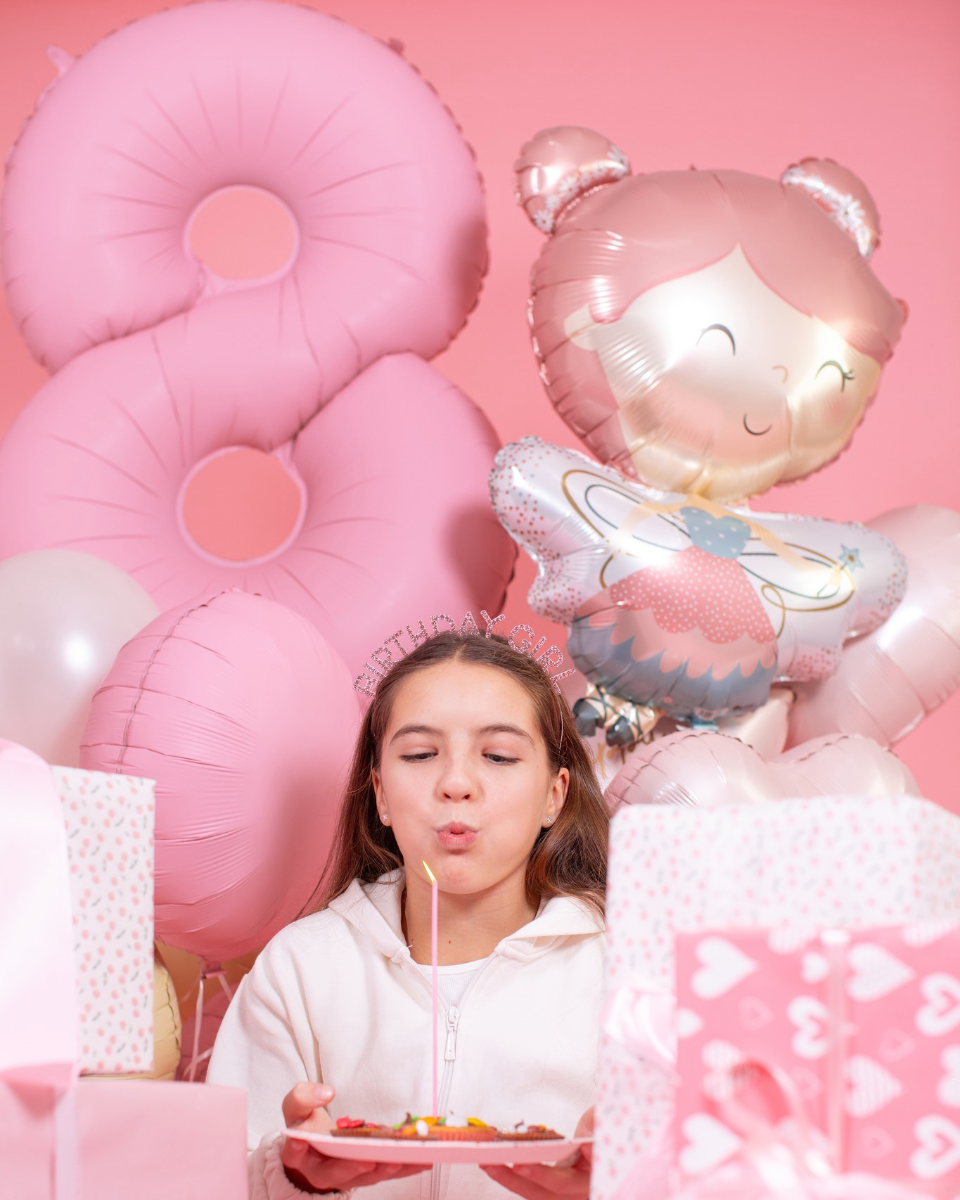 Шар (40''/102 см) Цифра, 8, Розовая Сакура, Матовый, 1 шт. в уп.