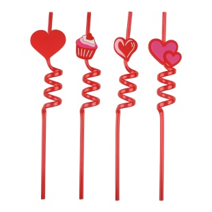Трубочки для коктейлей (пластик), Сладкая любовь, Красный, 4 шт. в упак. 