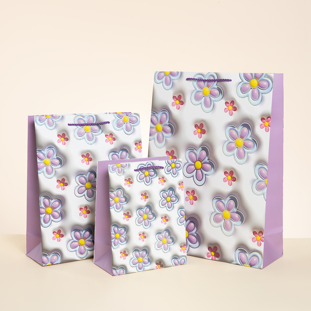 Пакет подарочный, 210гр, Цветочная россыпь, Дизайн №2, Металлик, 32*26*10 см, 1 шт.