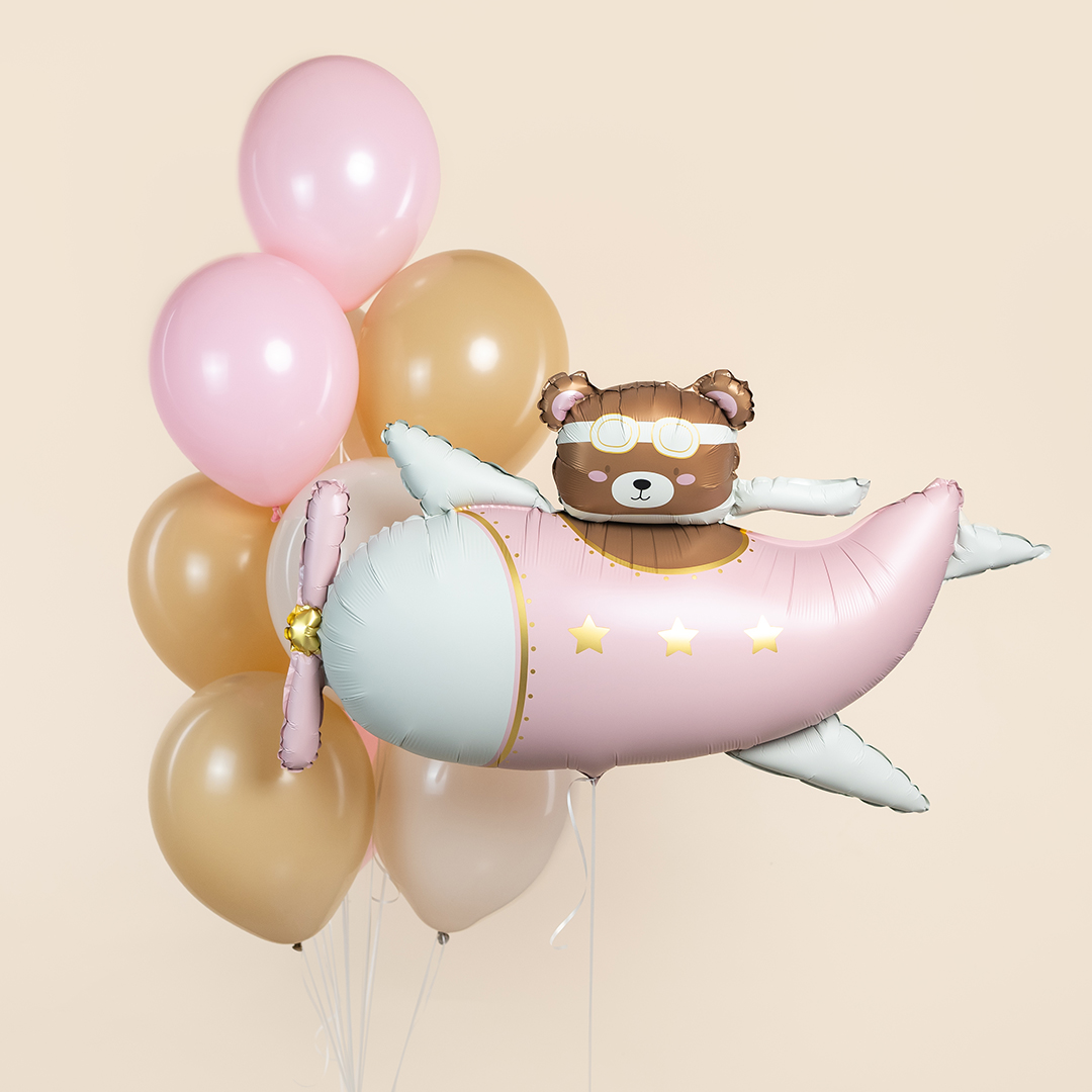Шар (43''/109 см) Фигура, Мишка в розовом самолете, Сатин, 1 шт.