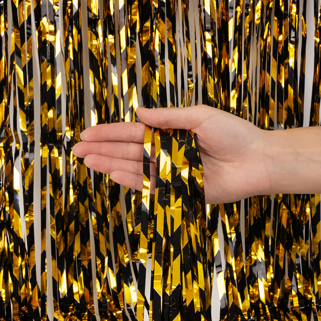 Занавес Дождик Зигзаги, Черный/Золото, Металлик, 100*200 см, 1 шт.