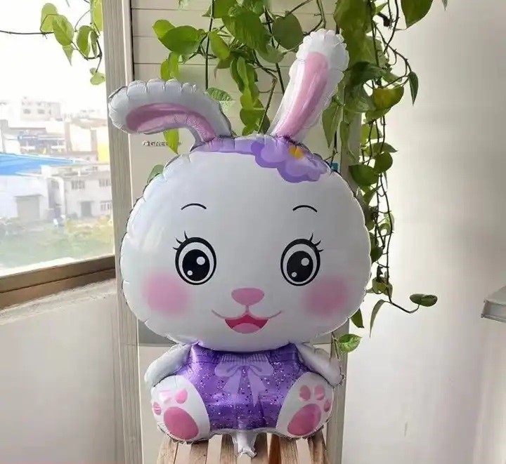 Шар (33''/84 см) Фигура, Зайка с бантиком, Сиреневый, 1 шт.