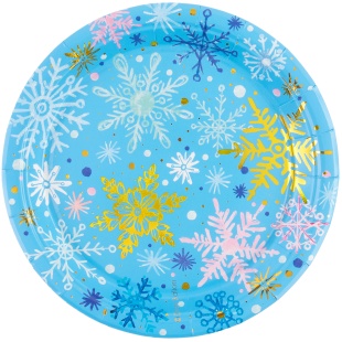 Тарелки (7''/18 см) Волшебные снежинки, Голубой, Металлик, 6 шт.
