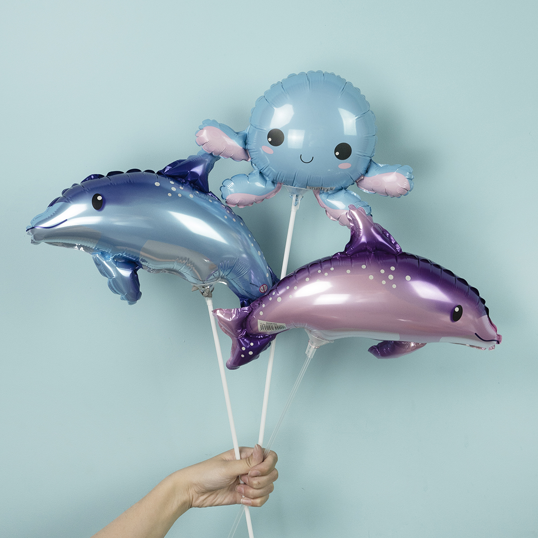 Шар (15''/38 см) Мини-фигура, Дельфин, Синий, 1 шт.