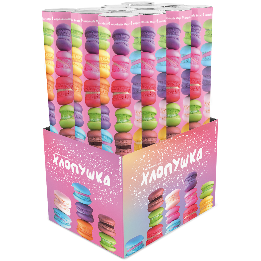 Пневмохлопушка (12/30 см), Макарунс, Круги тишью, Ассорти, 1 шт.