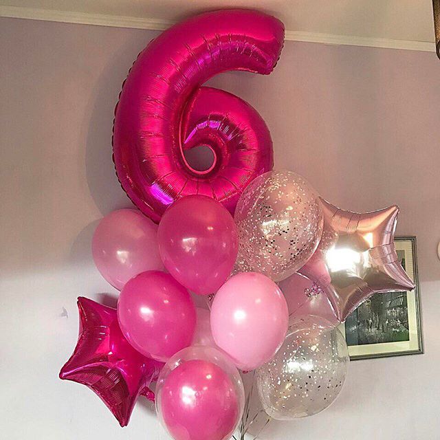 Шар (40''/102 см) Цифра, 6, Фуше, 1 шт.
