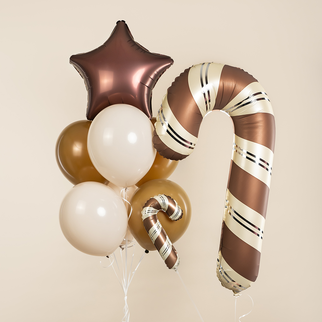 Шар (14''/36 см) Мини-фигура, Леденец трость, Шоколадный/Кремовый, Сатин, 1 шт.