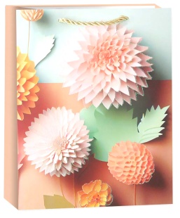 Пакет подарочный, 210гр, Бумажные цветы, Дизайн №3, с блестками, 32*26*10 см, 1 шт.