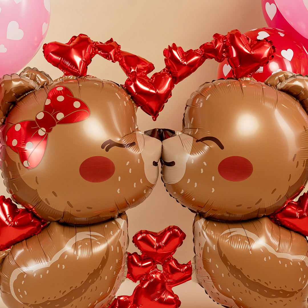 Шар 3D (59''/150 см) Фигура на подставке, Влюбленные мишки, 1 шт. в уп.