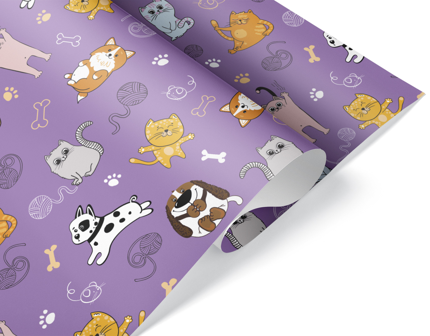 Упаковочная бумага 80гр (0,7*1 м) Кошечки Собачки, 10 шт.