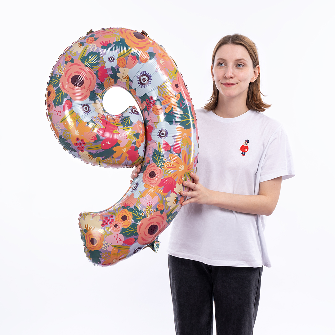 Шар (34''/86 см) Цифра, 9 Цветочный вальс, 1 шт. в уп.