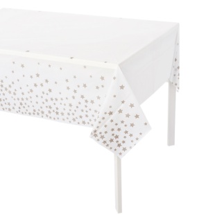 Скатерть одноразовая, Звезды, Белый/Серебро, 137*274 см, 1 шт.