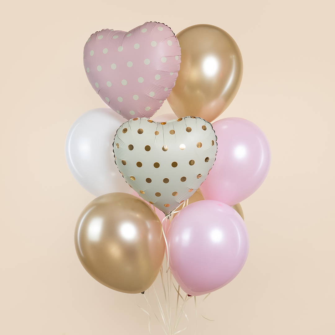 Шар (18''/46 см) Сердце, Золотой горошек, Кремовый, 1 шт.
