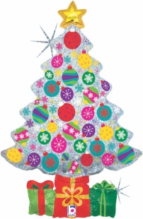 Шар (39''/99 см) Фигура, Новогодняя елочка и подарки, Серебро, 1 шт.