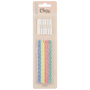 Свечи Коктейльные, Тонкие полоски, Ассорти, 10,5 см, 12 шт. с держат.