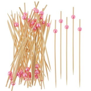 Пики Топперы, с бусинами, Розовый, 12 см, 50 шт.