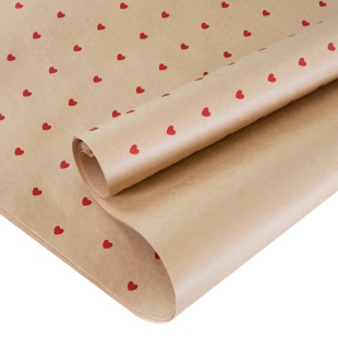 Упаковочная бумага, Крафт 80гр (0,7*1 м) Сердечки, Красный, 10 шт.