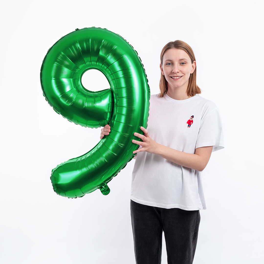 Шар (40''/102 см) Цифра, 9, Зеленый, Металлик, 1 шт. в уп.