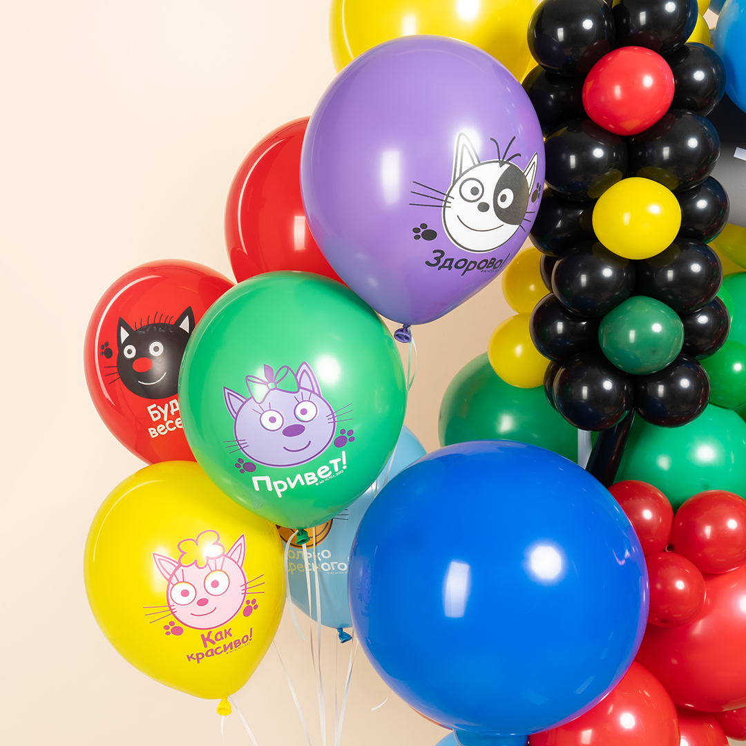 Шар (12''/30 см) Три Кота, Играем вместе, Ассорти, пастель, 1 ст, 25 шт.