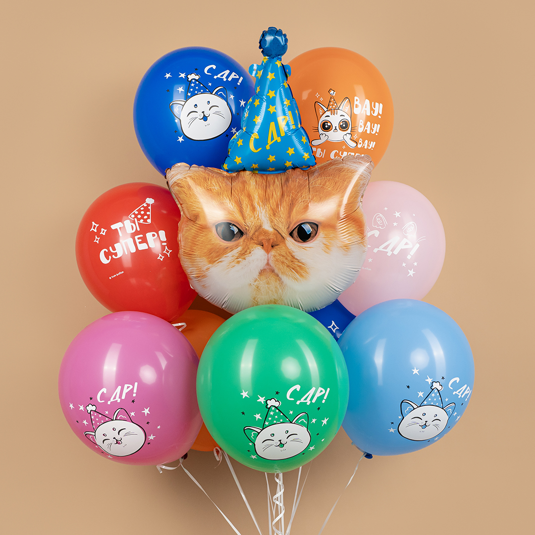 Шар (32''/81 см) Фигура, Котик в колпачке, 1 шт. в уп.