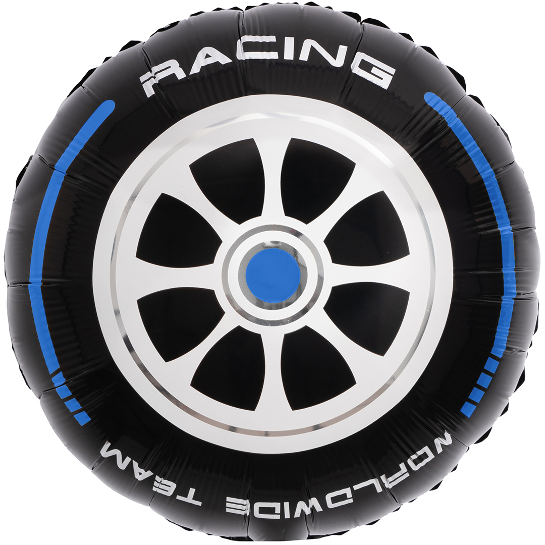 Шар (18''/46 см) Круг, Гоночное колесо, Черный/Синий, 1 шт.