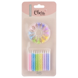 Свечи Нежное макарунс, Ассорти, 0,5*6 см, 24 шт. с держат.