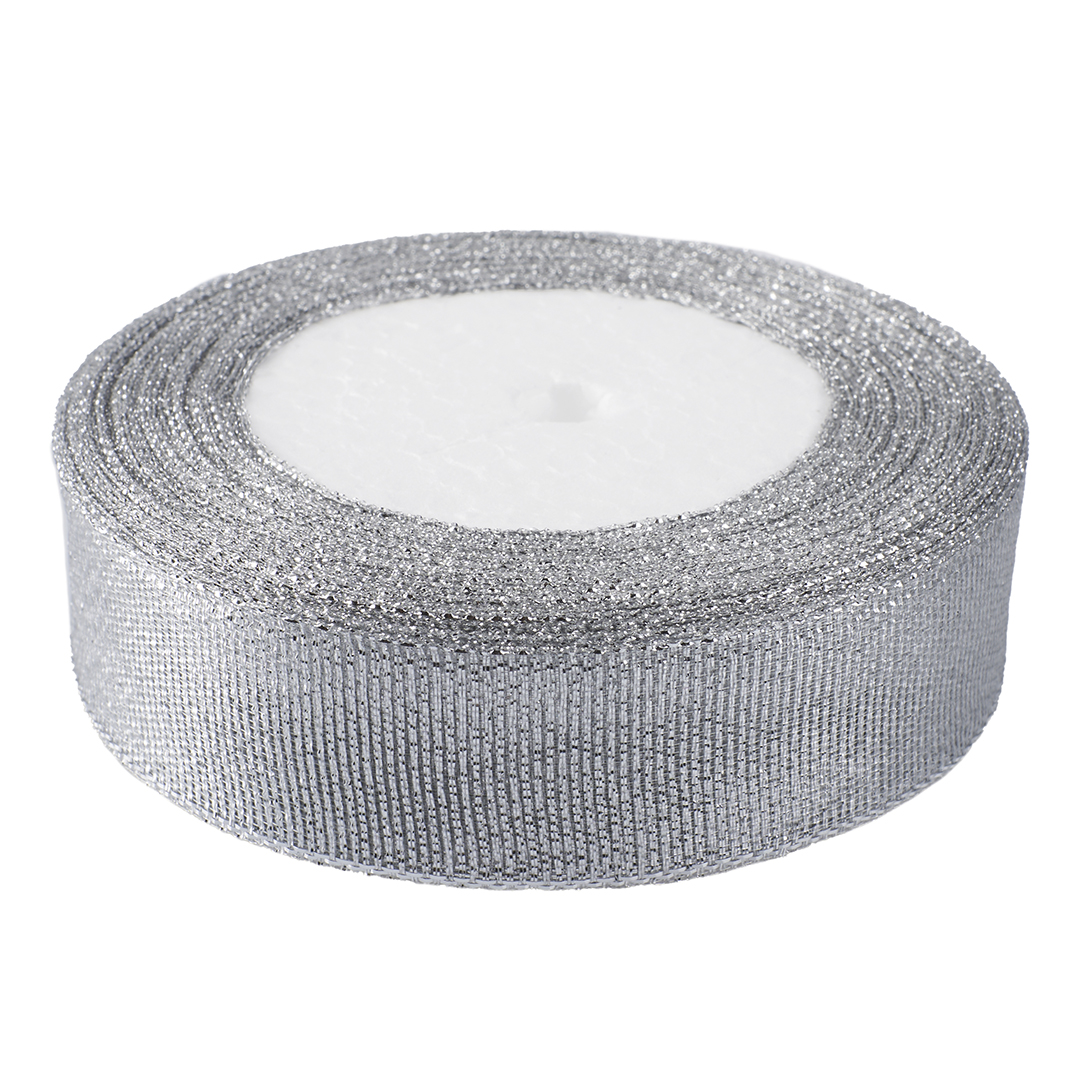 Лента парча (2,5 см*22,85 м) Мерцающий блеск, Серебро, Металлик, 1 шт.