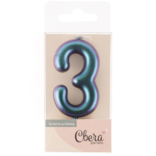 Свеча Цифра, 3, Фантом, Хамелеон, 4*6 + 2,5 см, 1 шт. с держат.