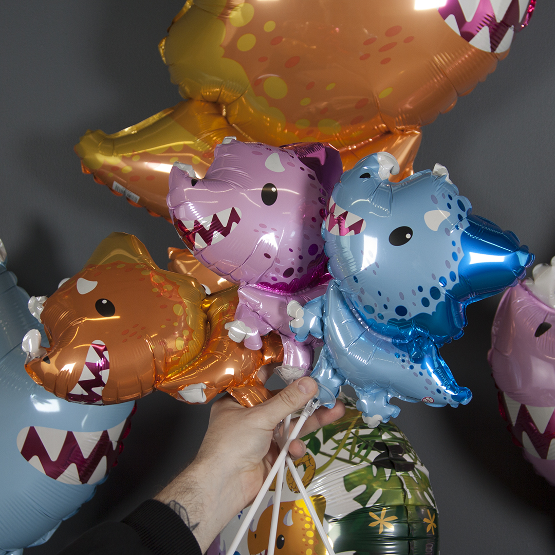 Шар (14''/36 см) Мини-фигура, Динозаврик Трицератопс, Розовый, 1 шт.