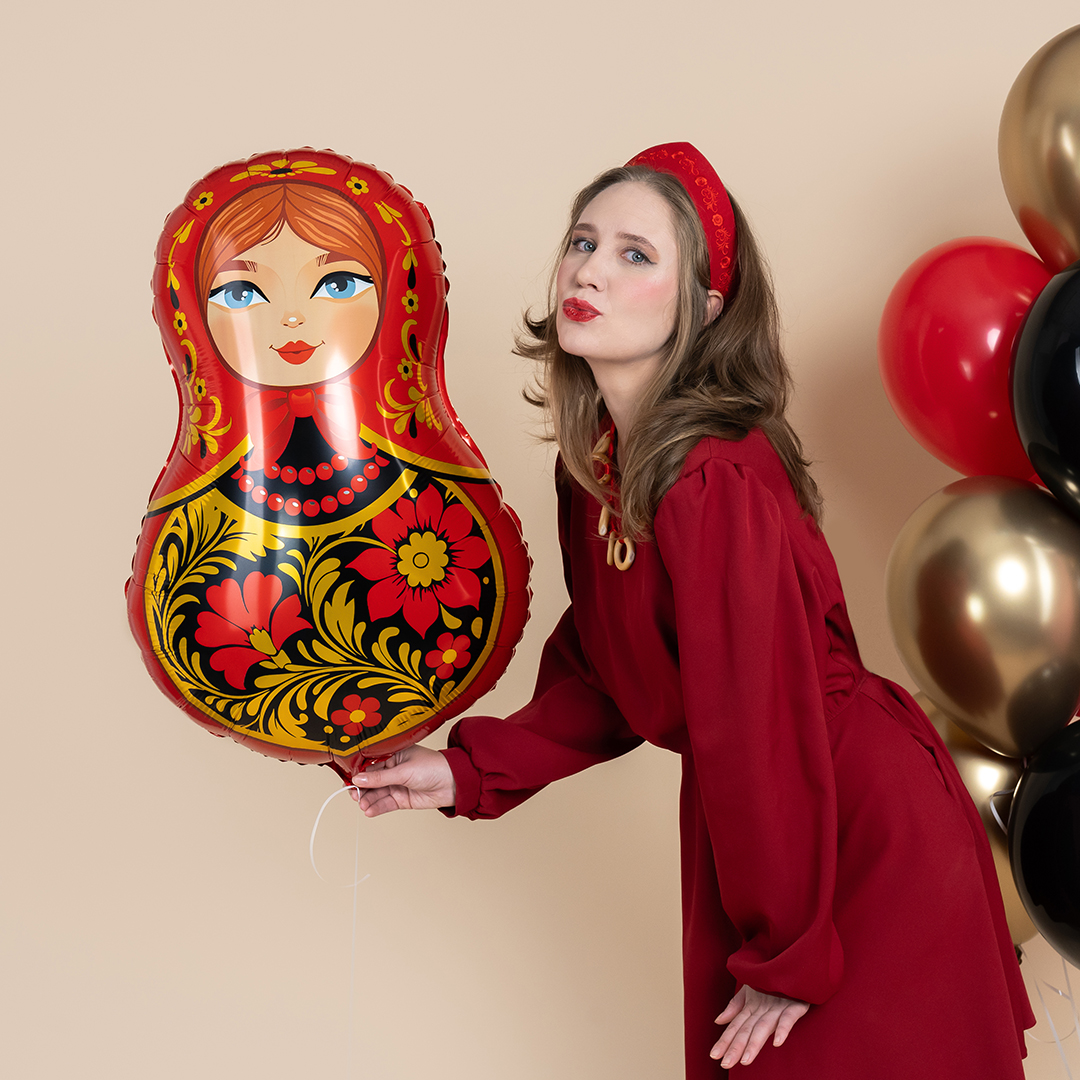 Шар (31''/79 см) Фигура, Матрешка Золотая роспись, 1 шт.