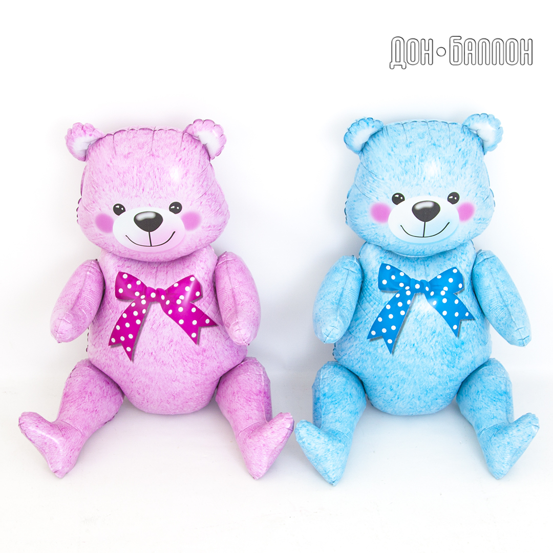 Шар (22''/56 см) Фигура 3D, Сидячий мишка, Голубой, 1 шт. в уп.