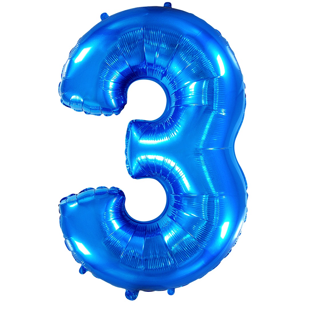 Шар (40''/102 см) Цифра, 3, Синий, 1 шт. в уп.