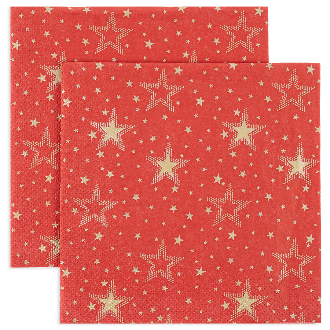 Сервировочные салфетки, Золотые звезды, Красный, 33*33 см, 20 шт.