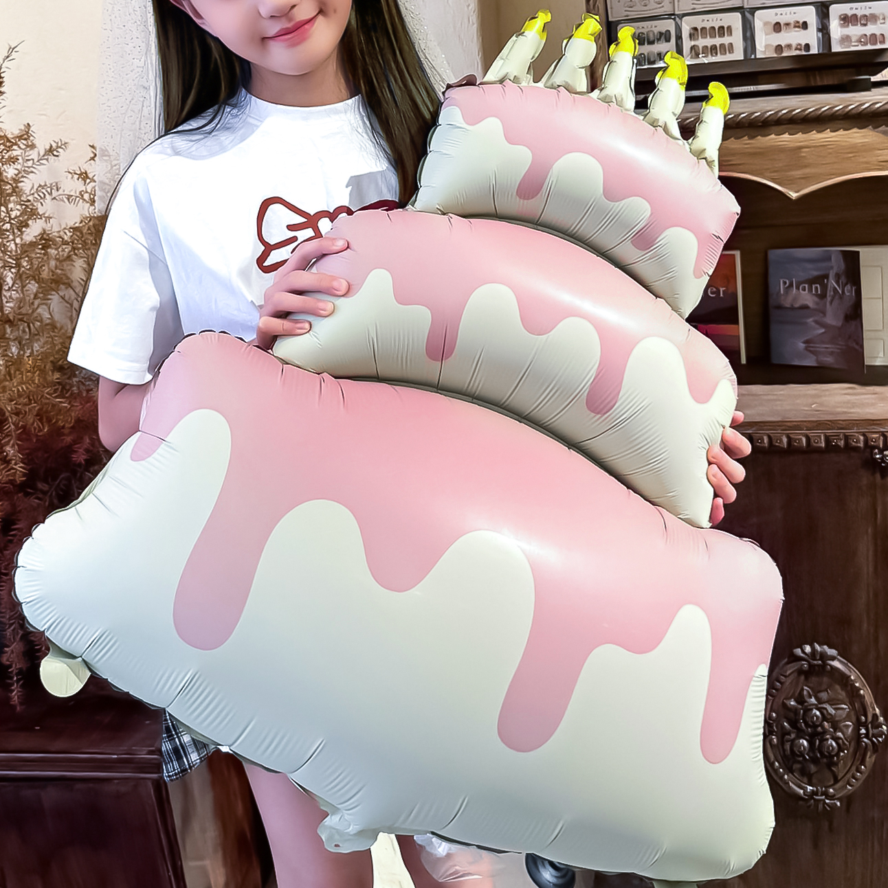 Шар (38''/97 см) Фигура, Торт со свечками, Розовый, Сатин, 1 шт. в уп.