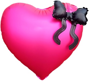 Шар (22''/56 см) Сердце, Черный бант, Фуше, 1 шт. в уп.