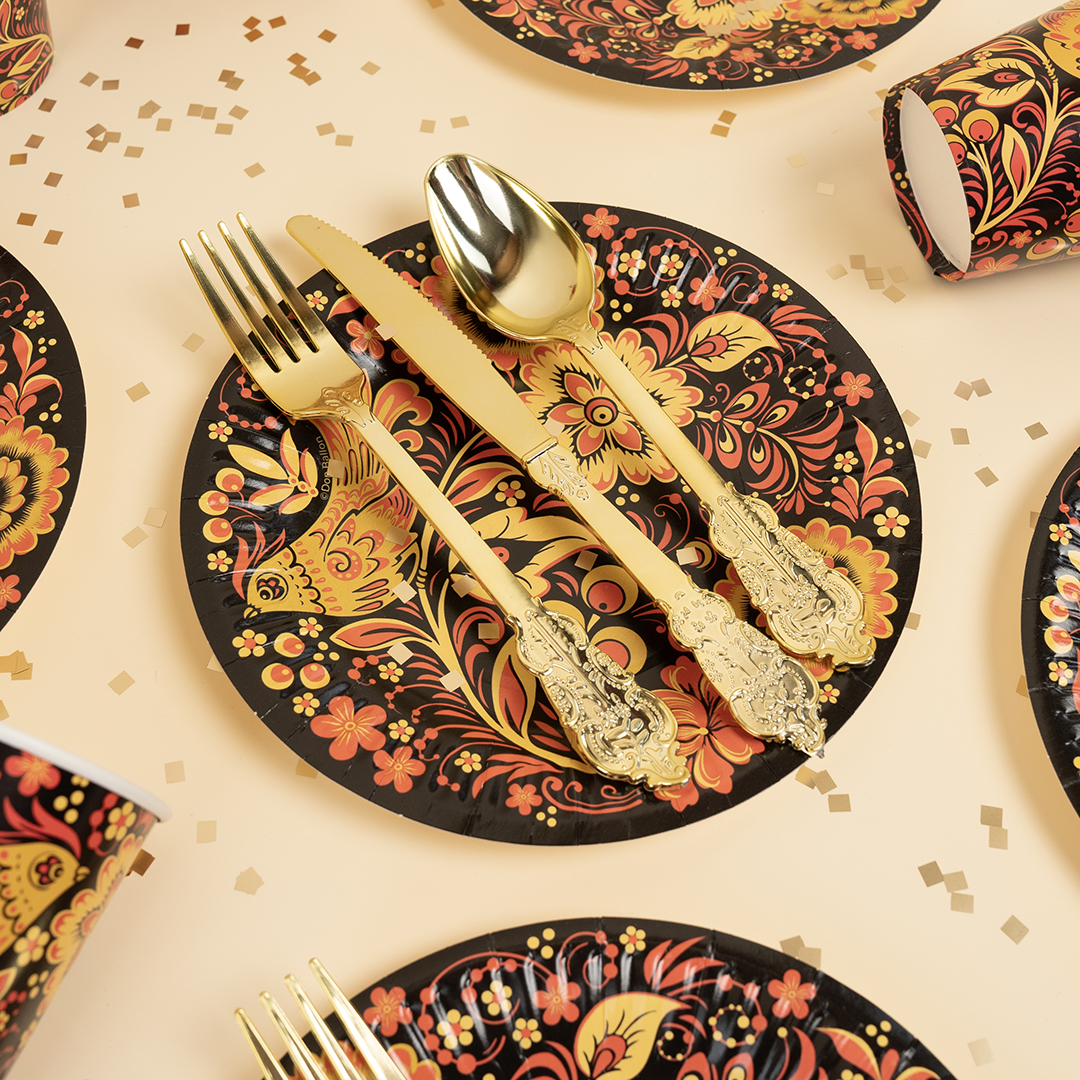 Ножи, Барокко, Золото, Металлик, 20 см, 10 шт. в упак. 