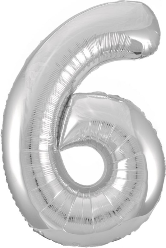 Шар (34''/86 см) Цифра, 6, Серебро, 1 шт. в уп.