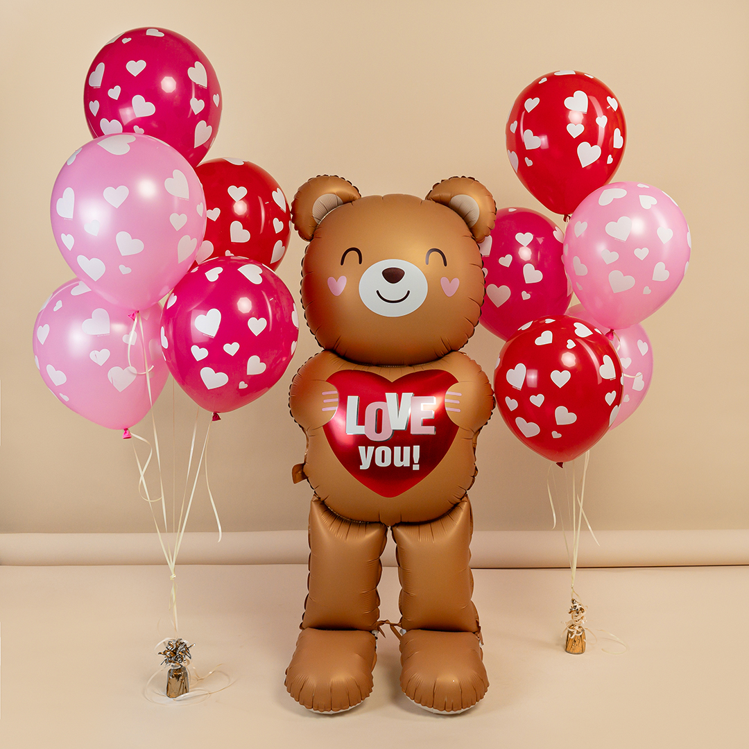 Шар (61''/155 см) Фигура 3D, Мишка с сердцем, 1 шт. в уп.