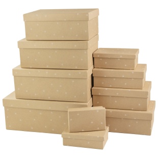 Набор коробок, Крафт, Белые звездочки, 33*20*13 см, 10 шт. в упак. 