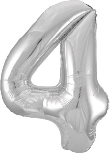Шар (34''/86 см) Цифра, 4, Серебро, 1 шт. в уп.