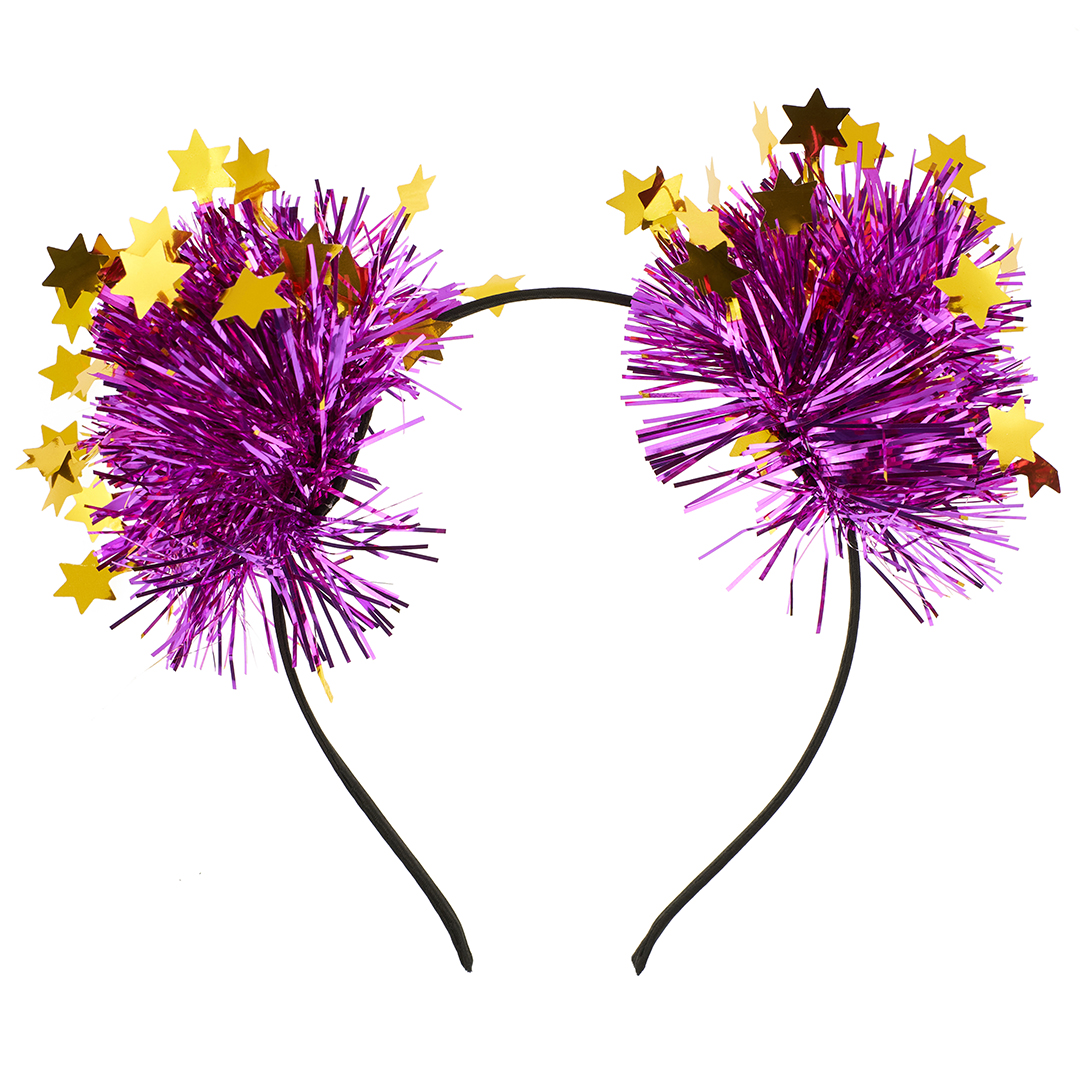 Ободок, Шарики из дождика, Фуксия/Золото, 1 шт.  Ободок, Шарики из дождика, Фуксия/Золото, 1 шт.