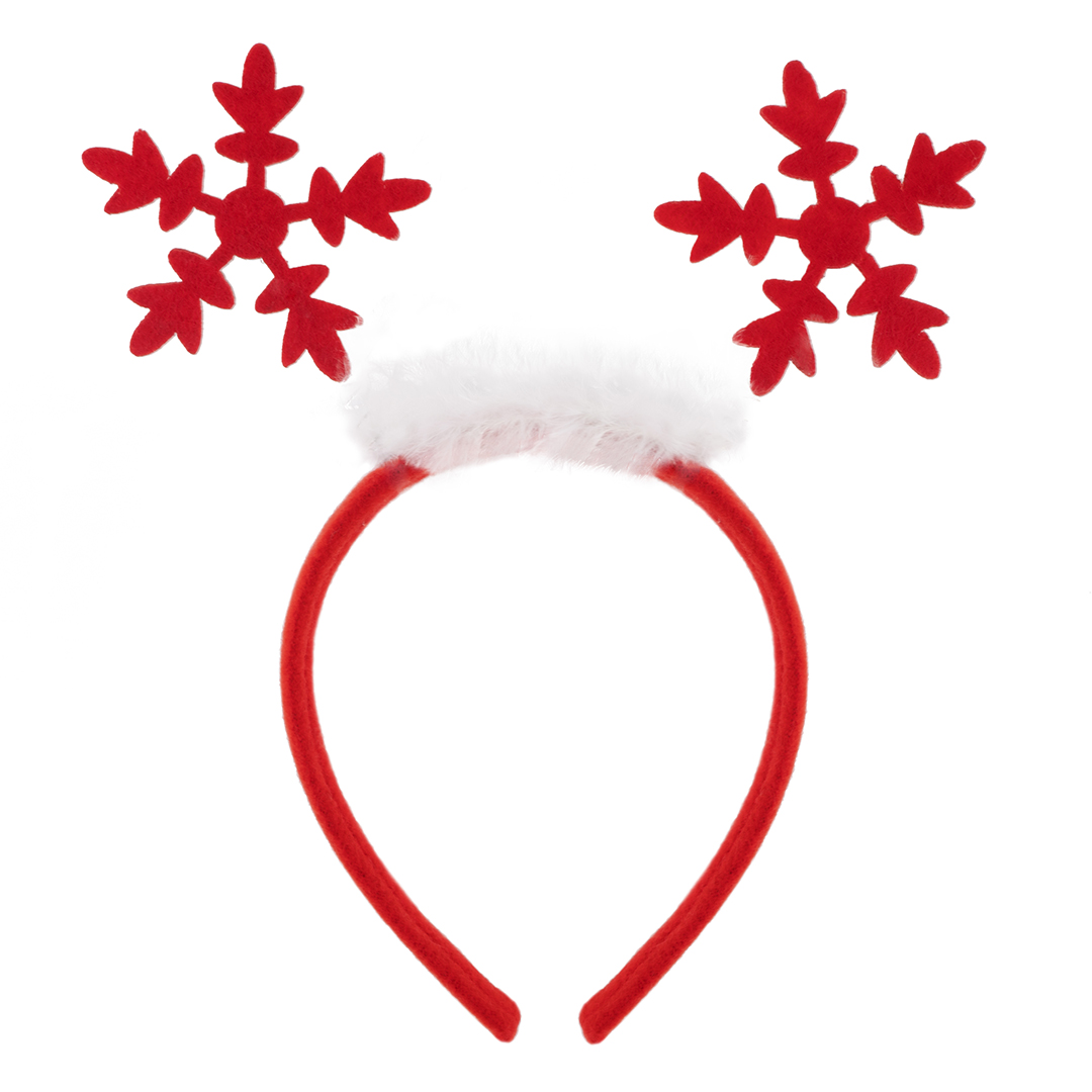 Ободок, Снежинки, с мехом, Красный/Белый, 1 шт. 