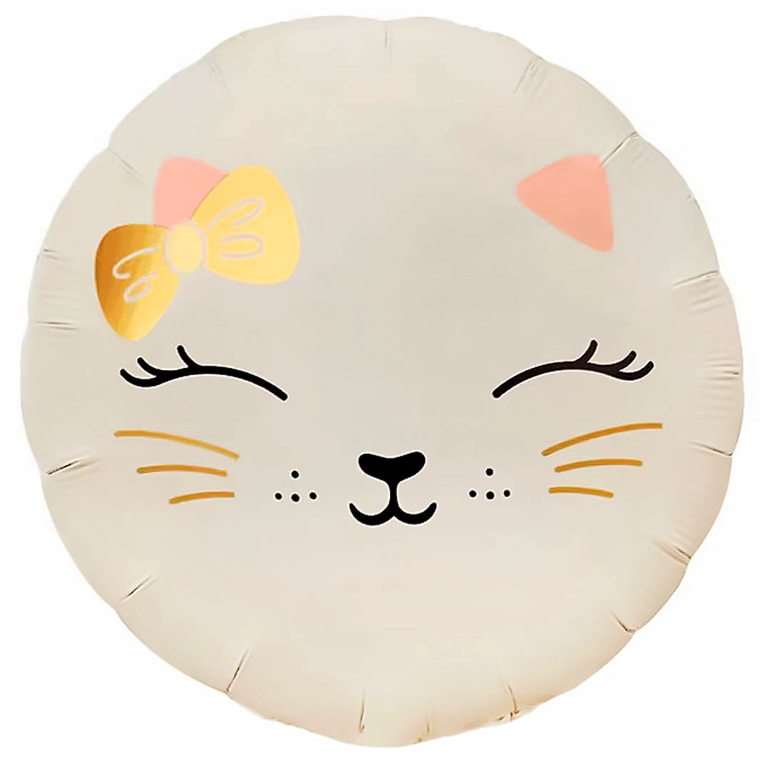 Шар (18''/46 см) Круг, Кошечка с бантом, Кремовый, Сатин, 1 шт.