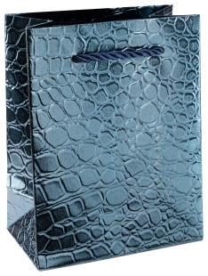 Пакет подарочный, Крафт 210гр, Кожа крокодила, Синий, Металлик, 15*12*7 см, 1 шт.