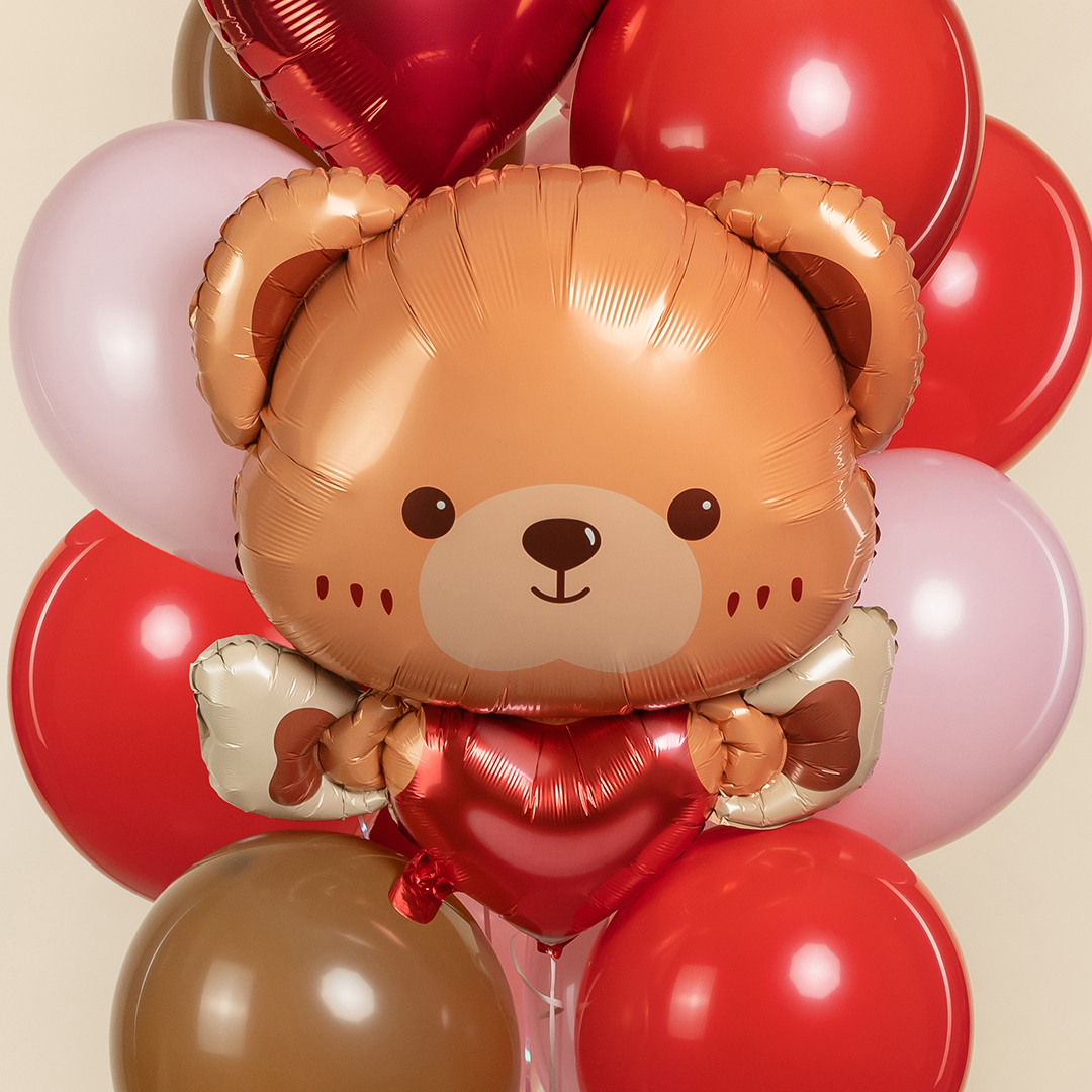 Шар (30''/76 см) Фигура, Мишка с сердцем, 1 шт. в уп.