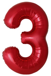 Шар (40''/102 см) Цифра, 3 Slim, Красный, Металлик, 1 шт. в уп.