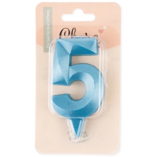 Свеча Цифра, 5 Грани, Синяя бирюза, 7 см, 1 шт.